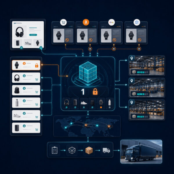 Centralized inventory system preventing overselling across multiple eCommerce sales channels and warehouses
