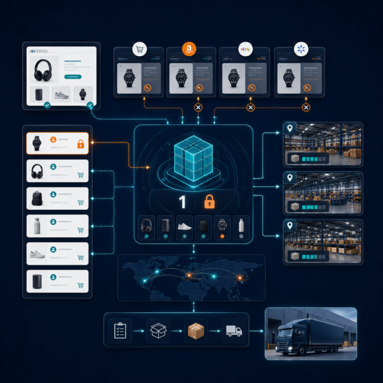 Centralized inventory system preventing overselling across multiple eCommerce sales channels and warehouses