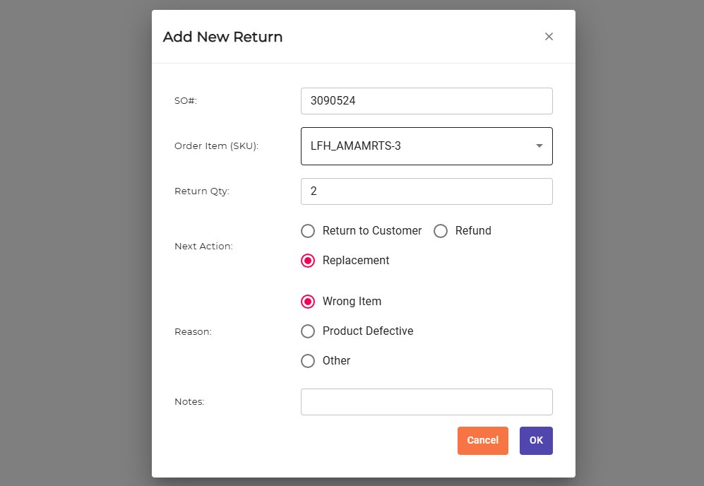 Return to customer, refund or replacement, with the reason, against the original order.